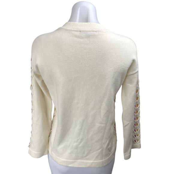 Charlie B Women's Cream White Knit Lace Up Long Sleeve V-Neck Sweater Top XS - Picture 3 of 6